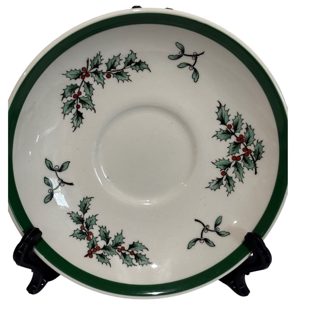 Spode Christmas Tree Tea Plate Saucer England S3324 P Holly Mistletoe festive